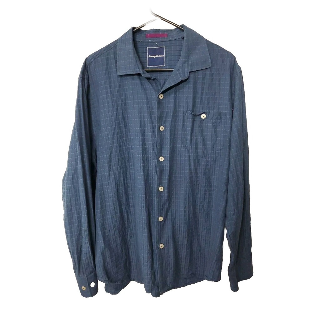 Tommy Bahama Mens Shirt Size Large Cotton Silk Long Sleeves Floral Embroidery